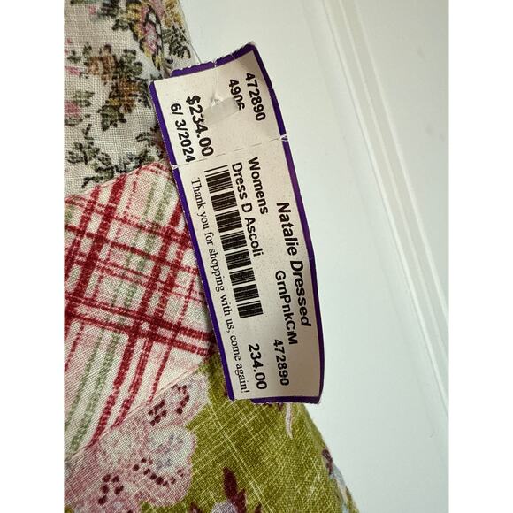 D’Ascoli Natalia Dress Boho Maxi Floral Print Green Pink Cream M - Picture 5 of 6